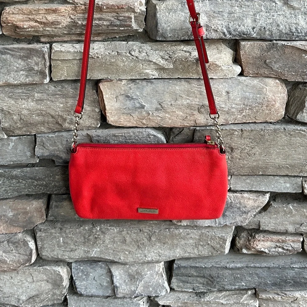 Kate Spade Robinson Street Zanni Red Bow Crossbody Bag Leather Rectangle BW Dots